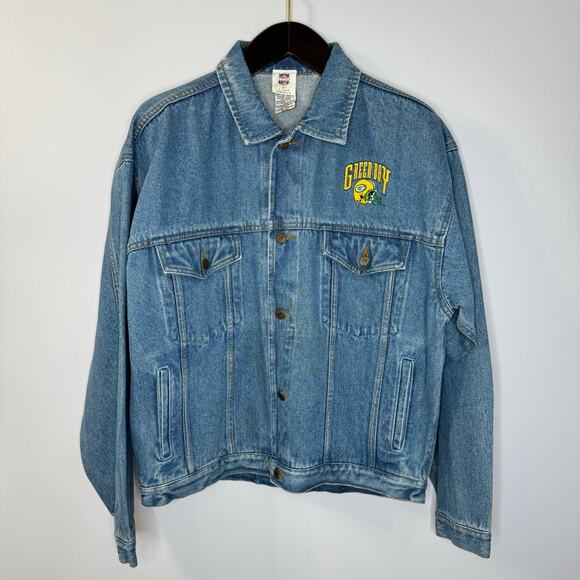 Vintage 90's Green Bay Packers NFL Jean Jacket Sportswear Larry McCarren Sz L